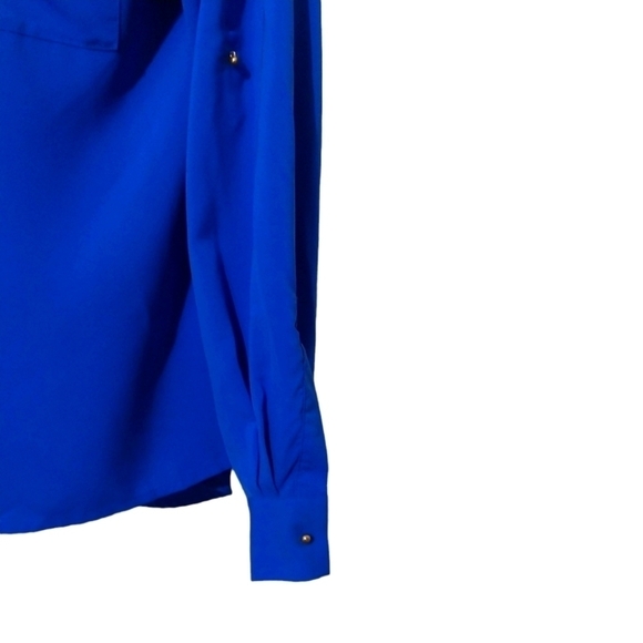 Calvin Klein Blue Button Down Hi Lo Top Sz L - Picture 4 of 6